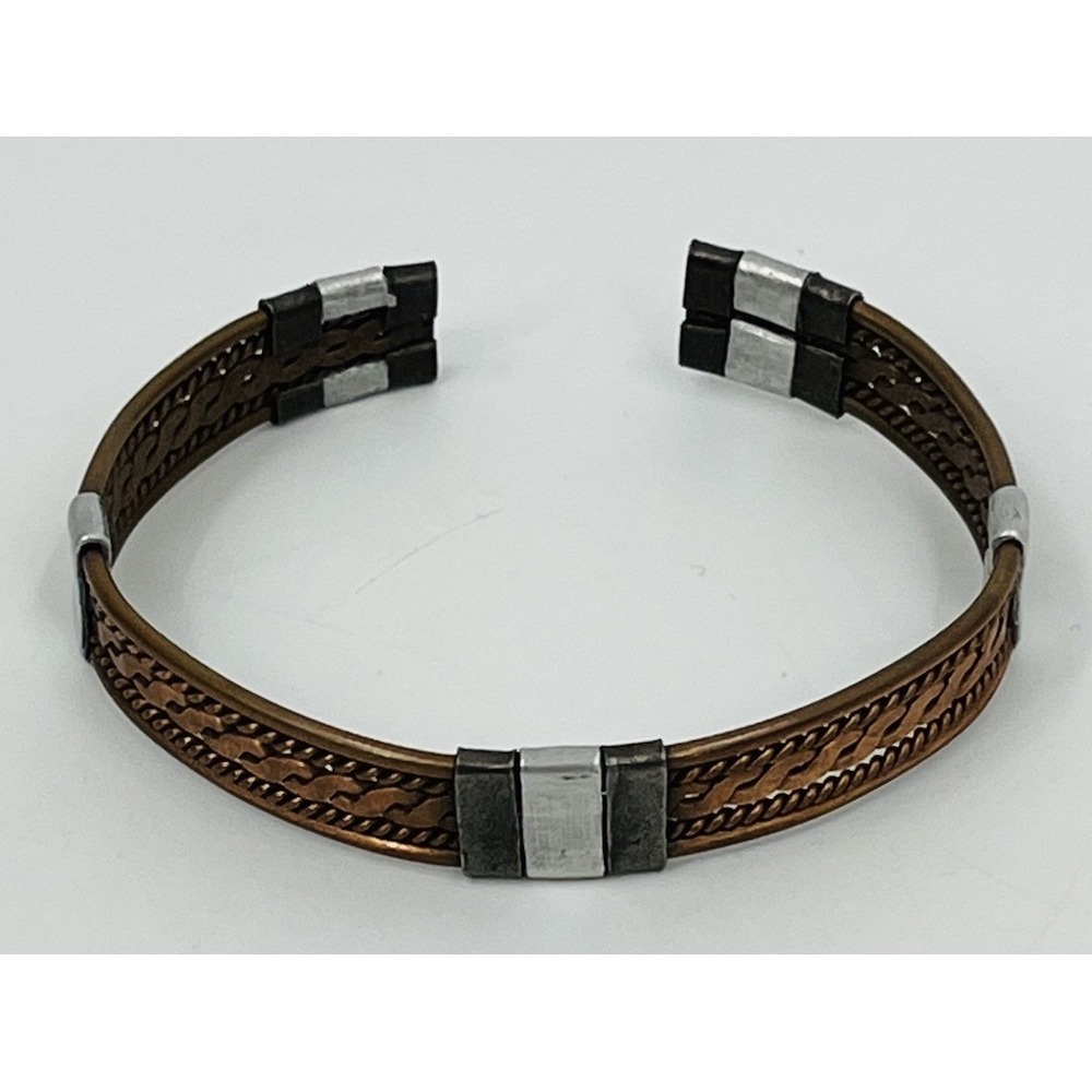Vintage Copper Cuff Bracelet Braided Steel Accents